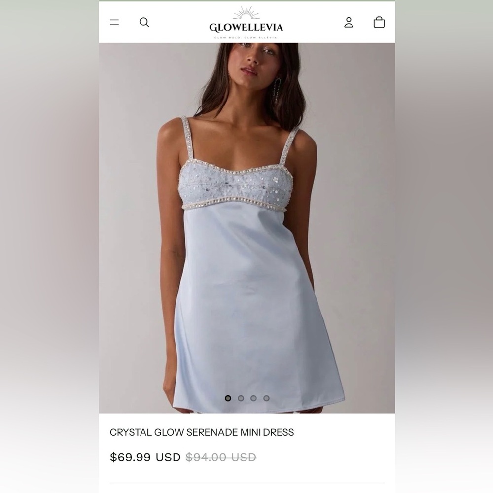 Light Blue Embellished Satin Chemise